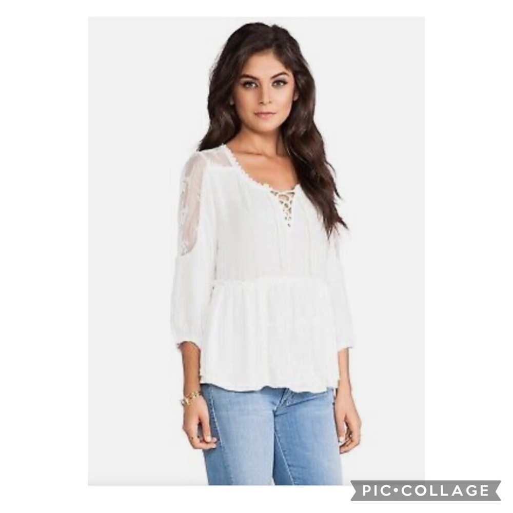 Free People Romance of the Rose Ivory Sheer Lacey Lace-Up Tunic Size XS